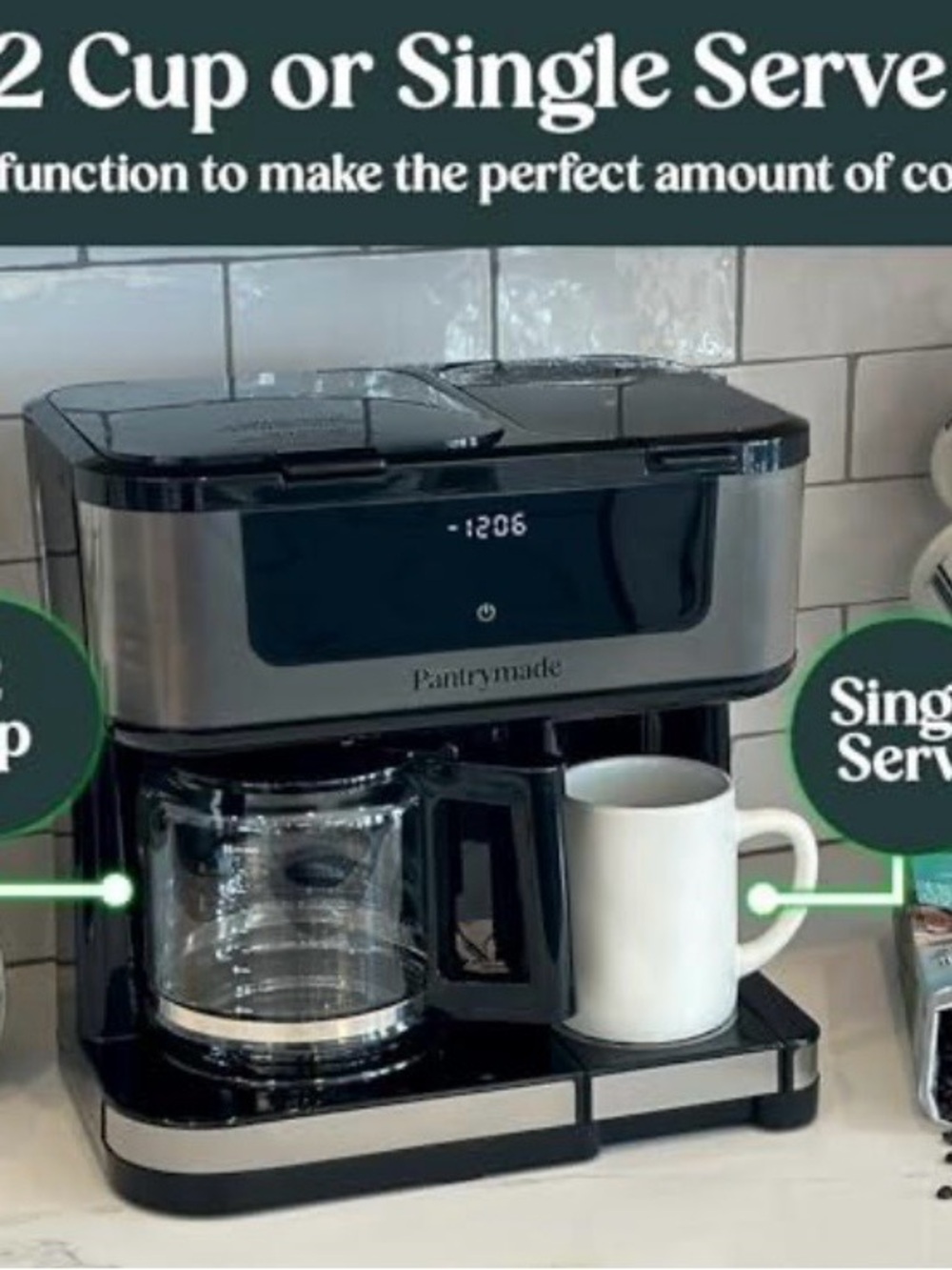 Pantrymade 12-Cup Dual Brew Coffee Maker With Single Serve - Black & Stainless